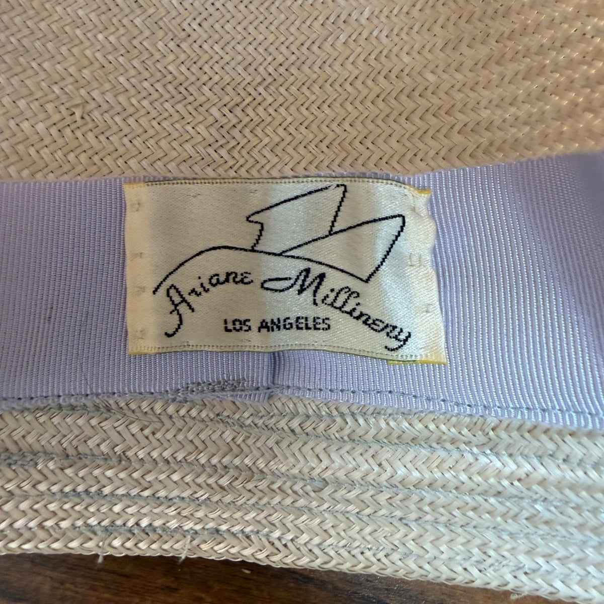 Vintage Ariane Millinery Womens Natural Straw Hat White Wide Brim Floral Accent