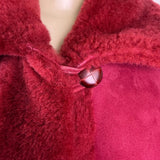 Oscar De La Renta Womens Red Shearling & Leather Long Coat Button Detail Size 8