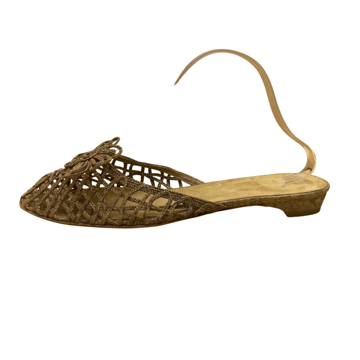 Vintage Stuart Weitzman Women’s Gold Leather Open-Toe Slingback Floral Sandals S