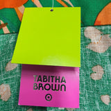 Vintage Green Short-Sleeve Button-Up Blouse With Orange Fruit & Leopard Print Li