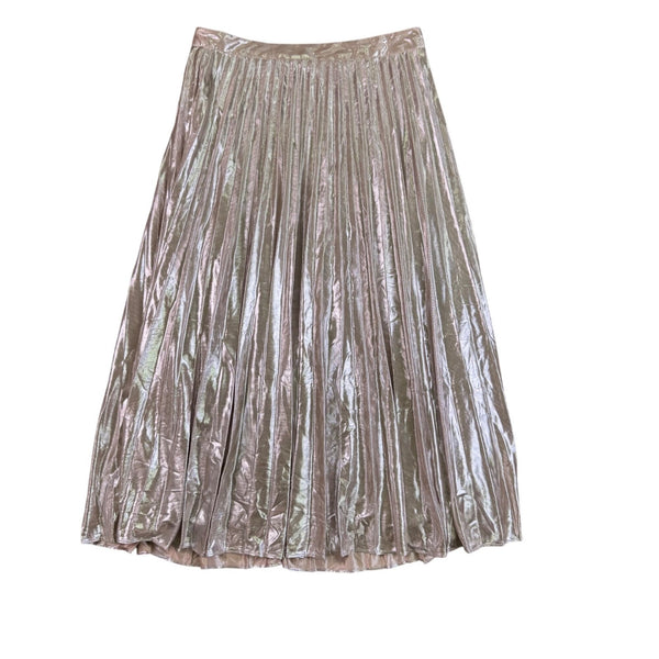 State Womens Silver Metallic Pleated Midi Skirt Size 8