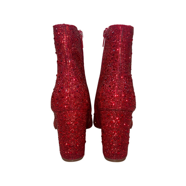 Betsey Johnson Women’s Red Glitter Glass Stones SB-Cady Ankle Boots Size 8M