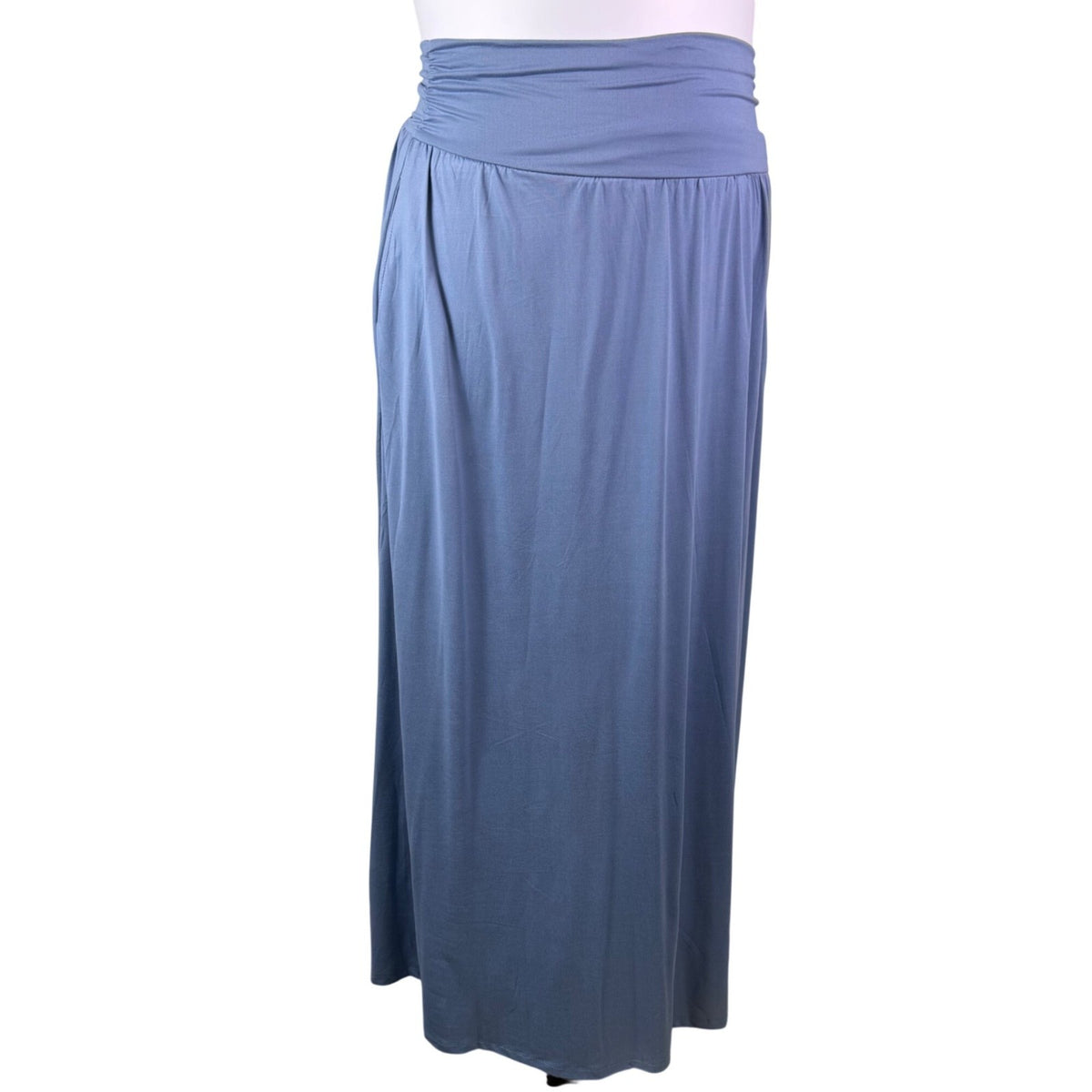 Doublju Womens Blue Polyester/Spandex Maxi Skirt Flowy Stretch Design Size 1X