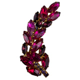 Vintage Art Deco Pink Glass Gold Tone Leaf Brooch Pin Womens Jewelry Gift