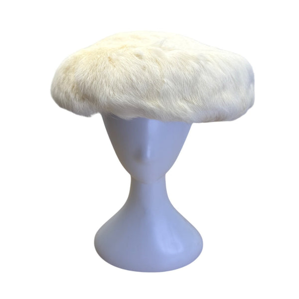 Vintage White Rabbit Fur Womens Beret Hat