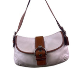 Coach Women’s White & Brown Leather Buckle Flap Detail Shoulder Bag