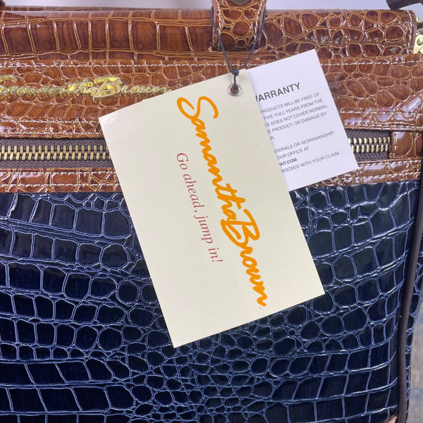 Samantha Brown Women’s Brown & Blue Faux Croc Embossed With Zippered Satchel Bag