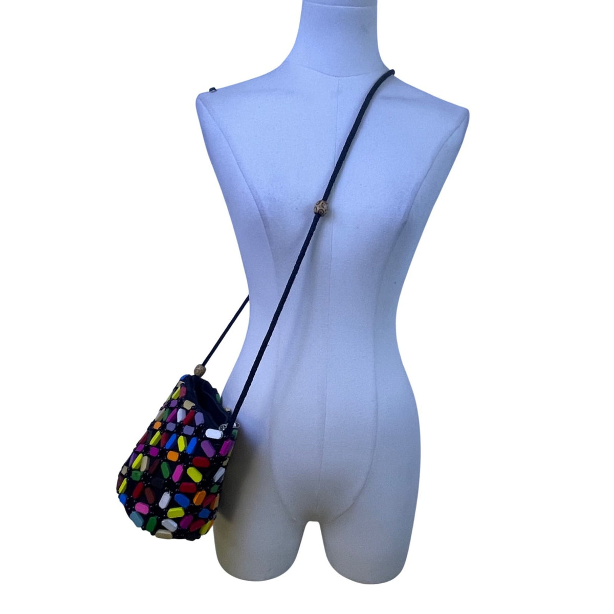 Colorful Mosaic Beaded Women’s Black Bohemian Style Crossbody Bag