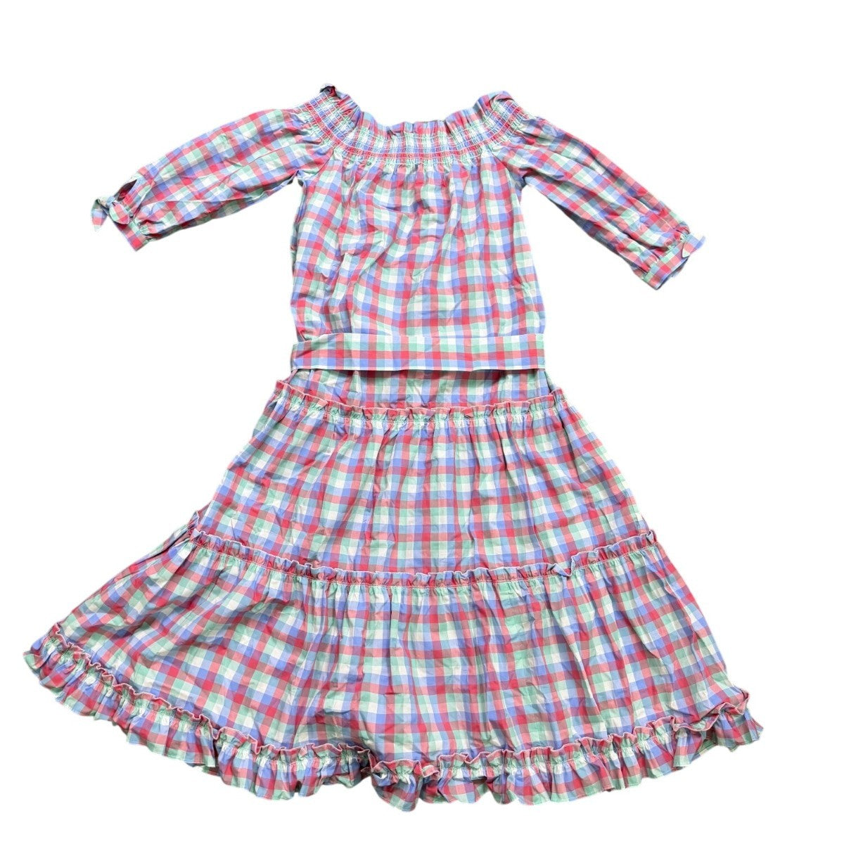 Kate Spade Colorful Checkered Maxi Dress With Ruffled Hem Multicolor Sz XS