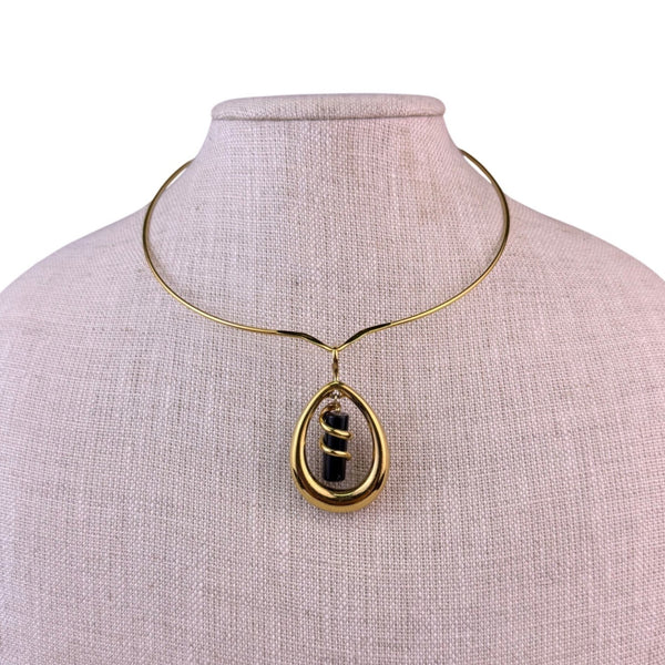 Panetta Womens Gold Tone Necklace W/ Wire Wrapped Lapis Lazuli Pendant