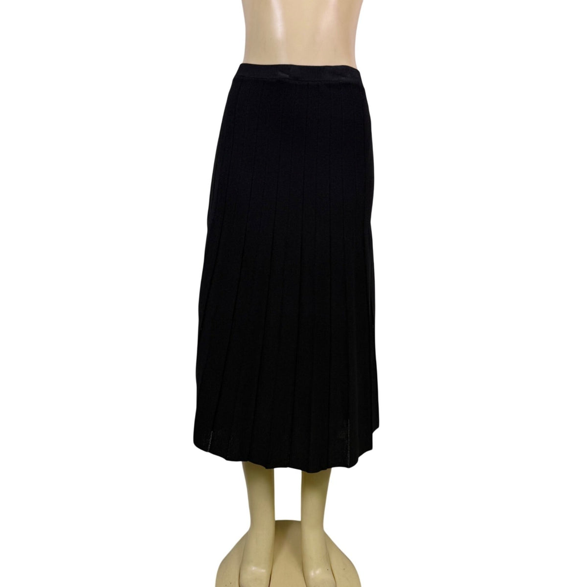 Jones New York Womens Black Pleated Midi Skirt Elegant Ribbed Knit Size L