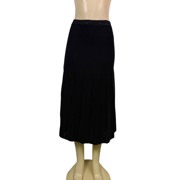 Jones New York Womens Black Pleated Midi Skirt Elegant Ribbed Knit Size L