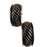 Vintage Two-Tone Metal Womens Clip-On Hoop Earrings Textured Design