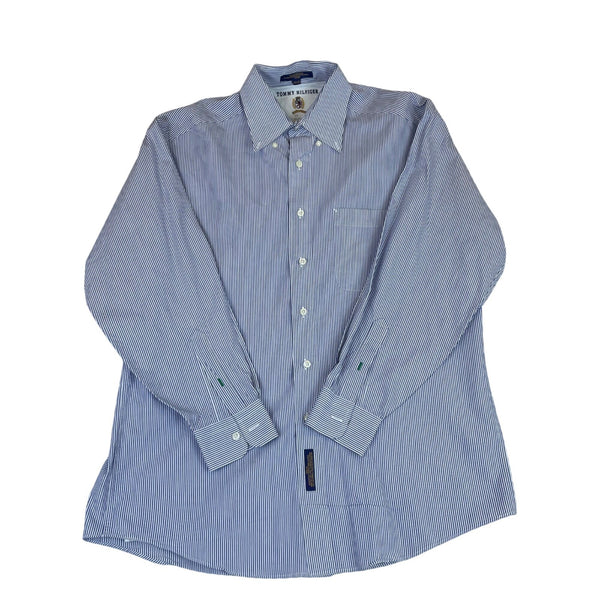 Tommy Hilfiger Men's Blue & White Striped Long Sleeve Dress Shirt Sz 15.5/33