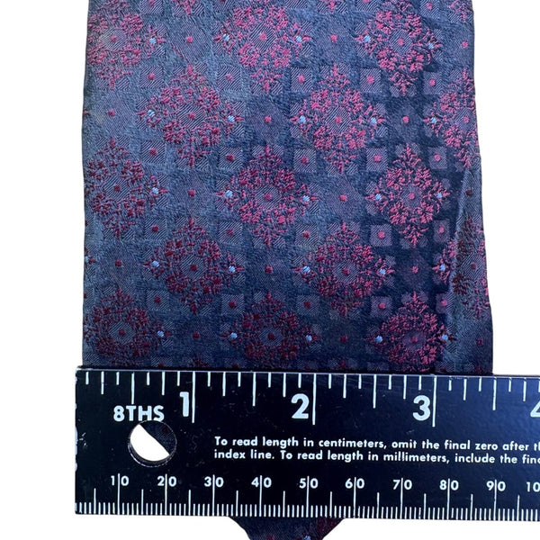 Holliday & Brown London Silk Tie Made In England Navy & Red Geometric Pattern