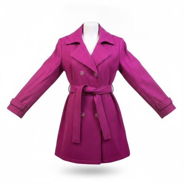 New York & Company Womens Magenta Double-Breasted Trench Coat Size L