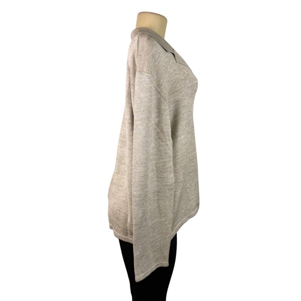 Jones New York Women Beige Silk Blend Button-Front Cardigan Sweater Size L