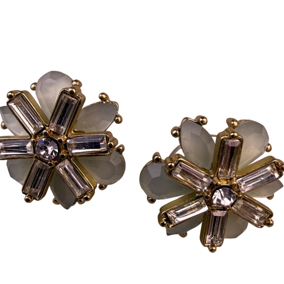 Womens Gold Tone Crystal Floral Stud Earrings