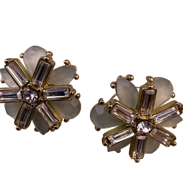 Womens Gold Tone Crystal Floral Stud Earrings