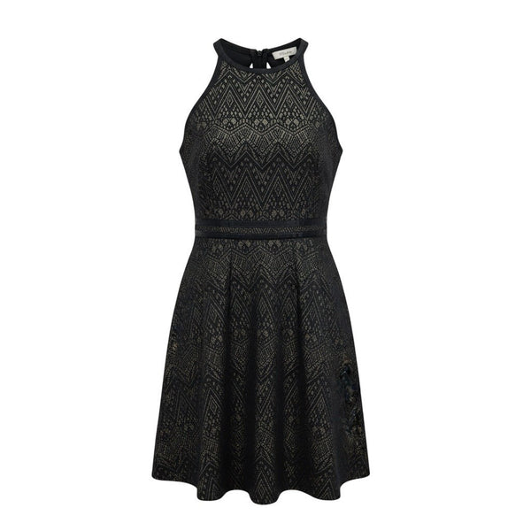 Parker Womens Black  Chevron Fit & Flare Sleeveless Dress Size S