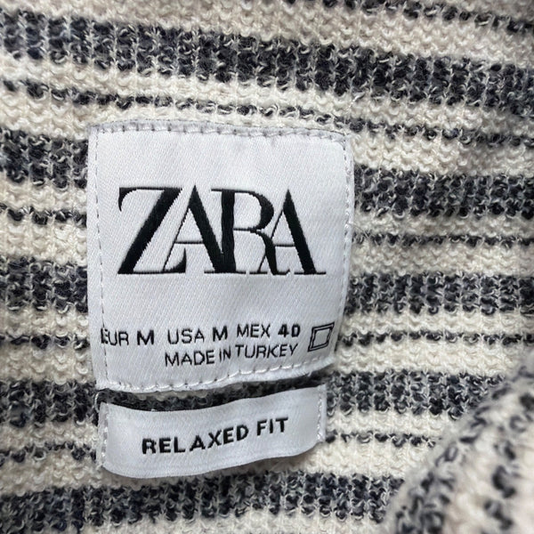 Zara Mens White & Black Striped Short Sleeve Relaxed Fit Shirt Sz M