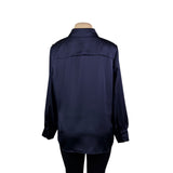 Brooks Brothers Womens Navy Satin Button-Up Collared Blouse Size 12 - New