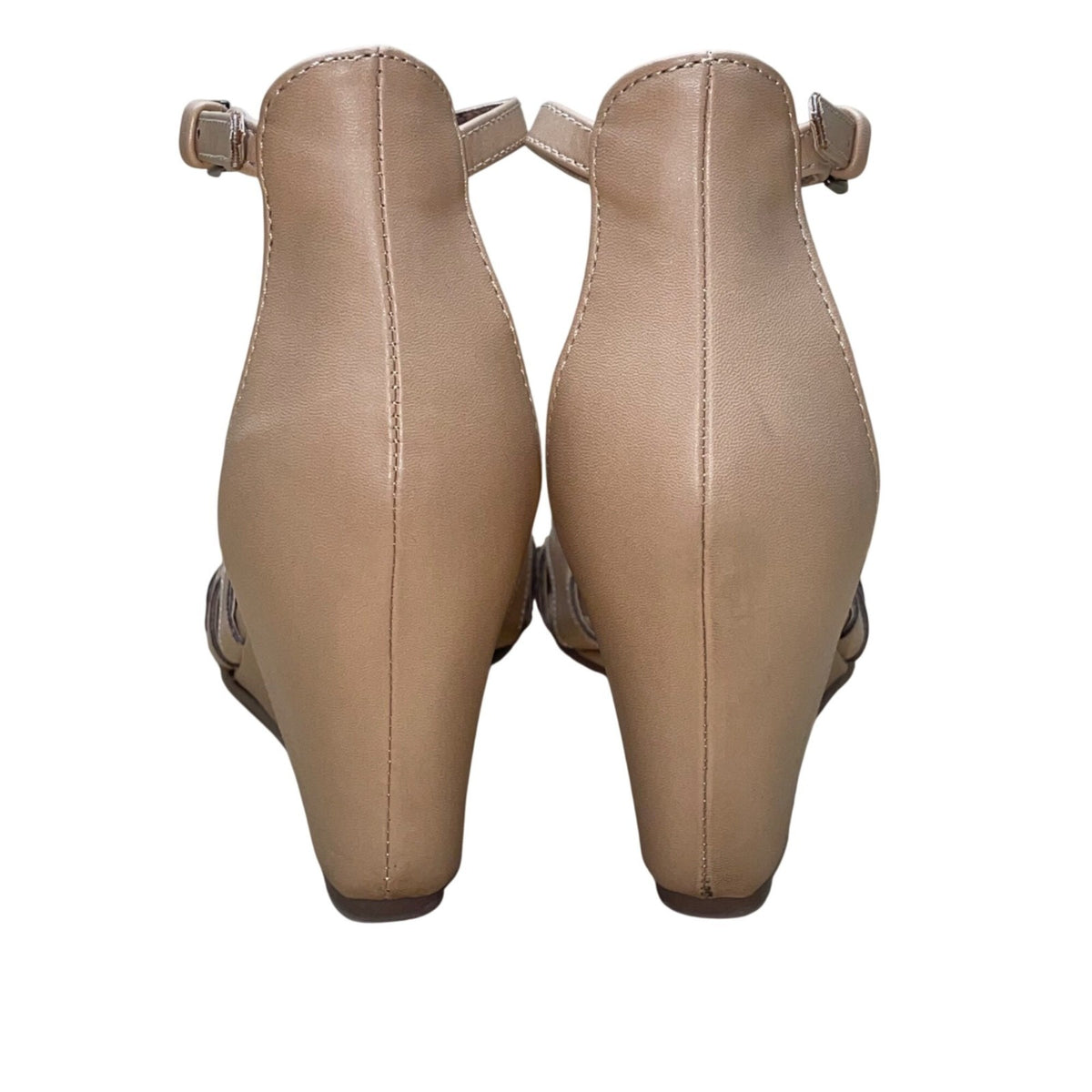 Mark Women’s Beige Man-Made Cutout Design Open Toe Wedge Ankle Sandals Size 7