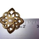 Vintage Womens Gold Tone Faux Pearl Brooch Elegant Floral Design