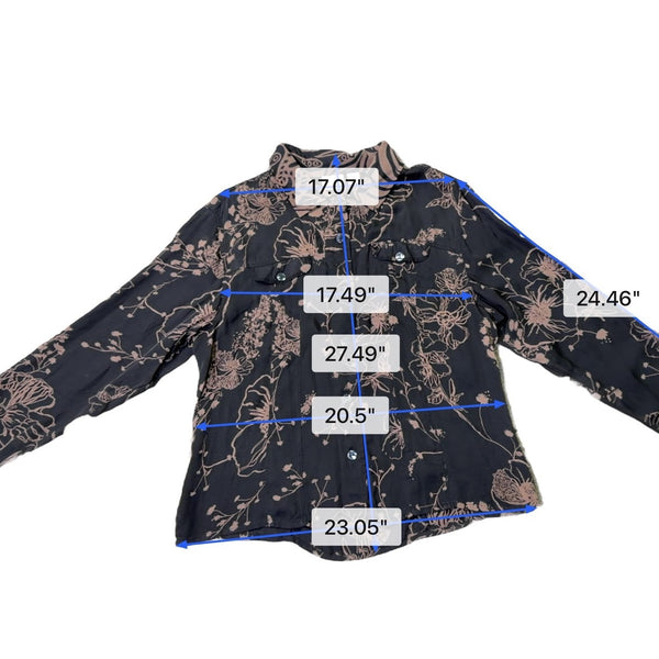 Chicos Womens Black & Brown 100% Silk Button-Up Floral Blouse Shirt Size 3