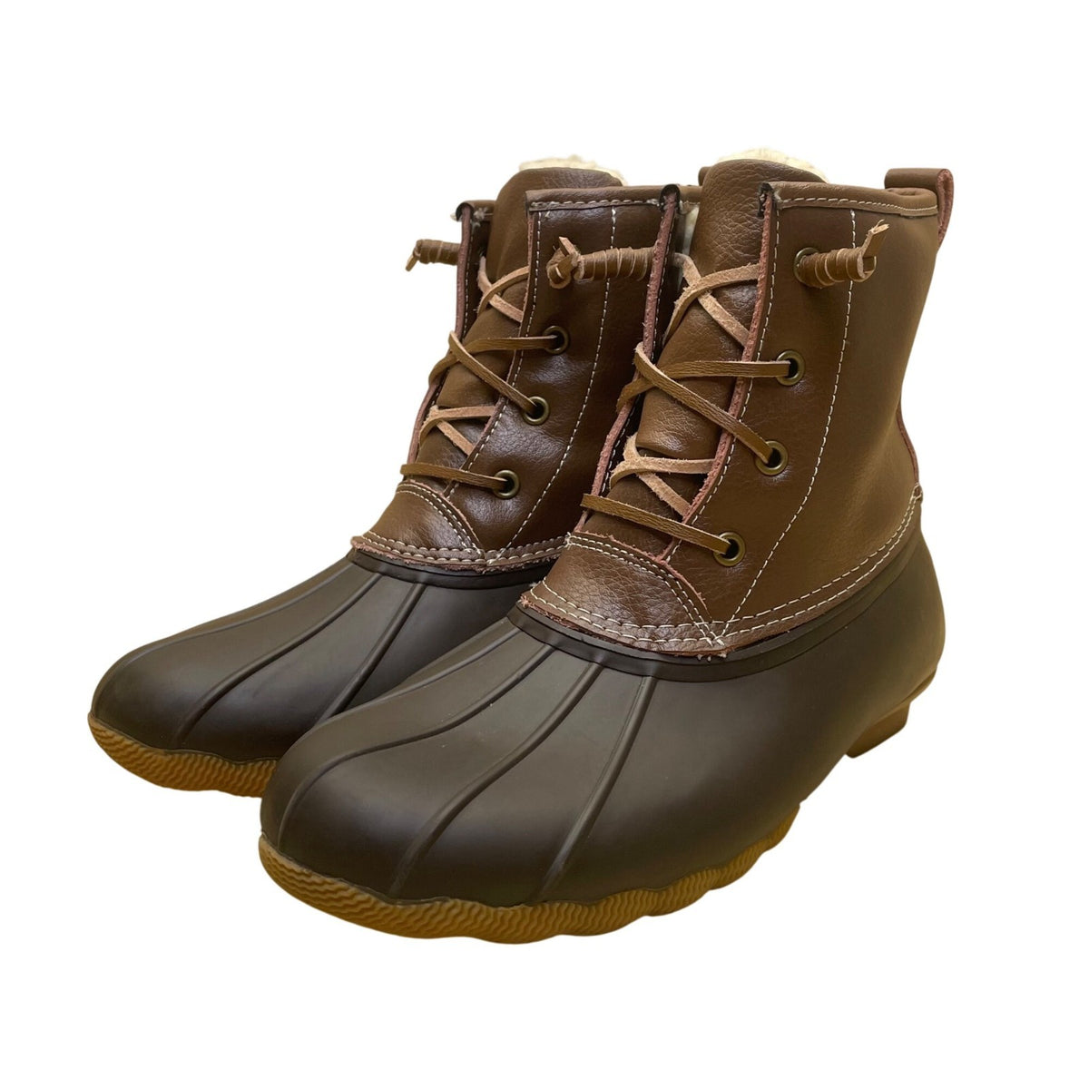 Serra Women’s Brown Leather Faux Fur-Lined Insulated Waterproof Duck Boots Sz 9