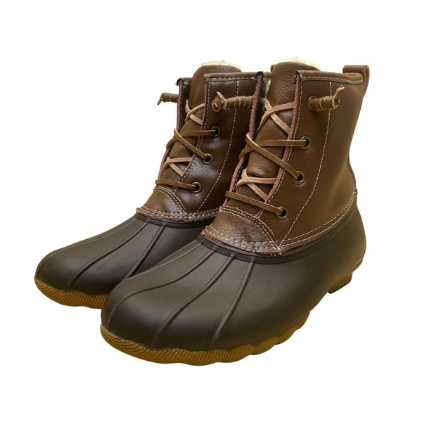 Serra Women’s Brown Leather Faux Fur-Lined Insulated Waterproof Duck Boots Sz 9