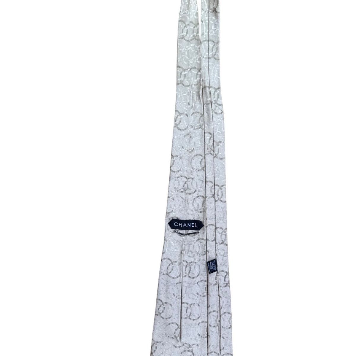 Mens Beige 100% Silk Tie Geometric Pattern Made In Italy