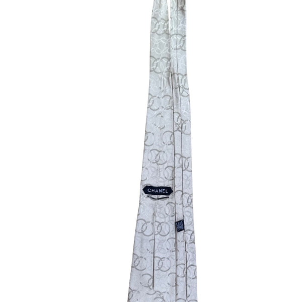 Mens Beige 100% Silk Tie Geometric Pattern Made In Italy