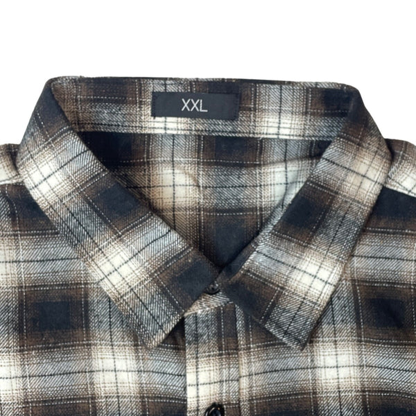 Men's Brown Plaid Button Up Long Sleeve Shirt Sz XXL