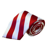 Tiemart Mens Red & White Striped Polyester Handmade Necktie 58 Inches Long