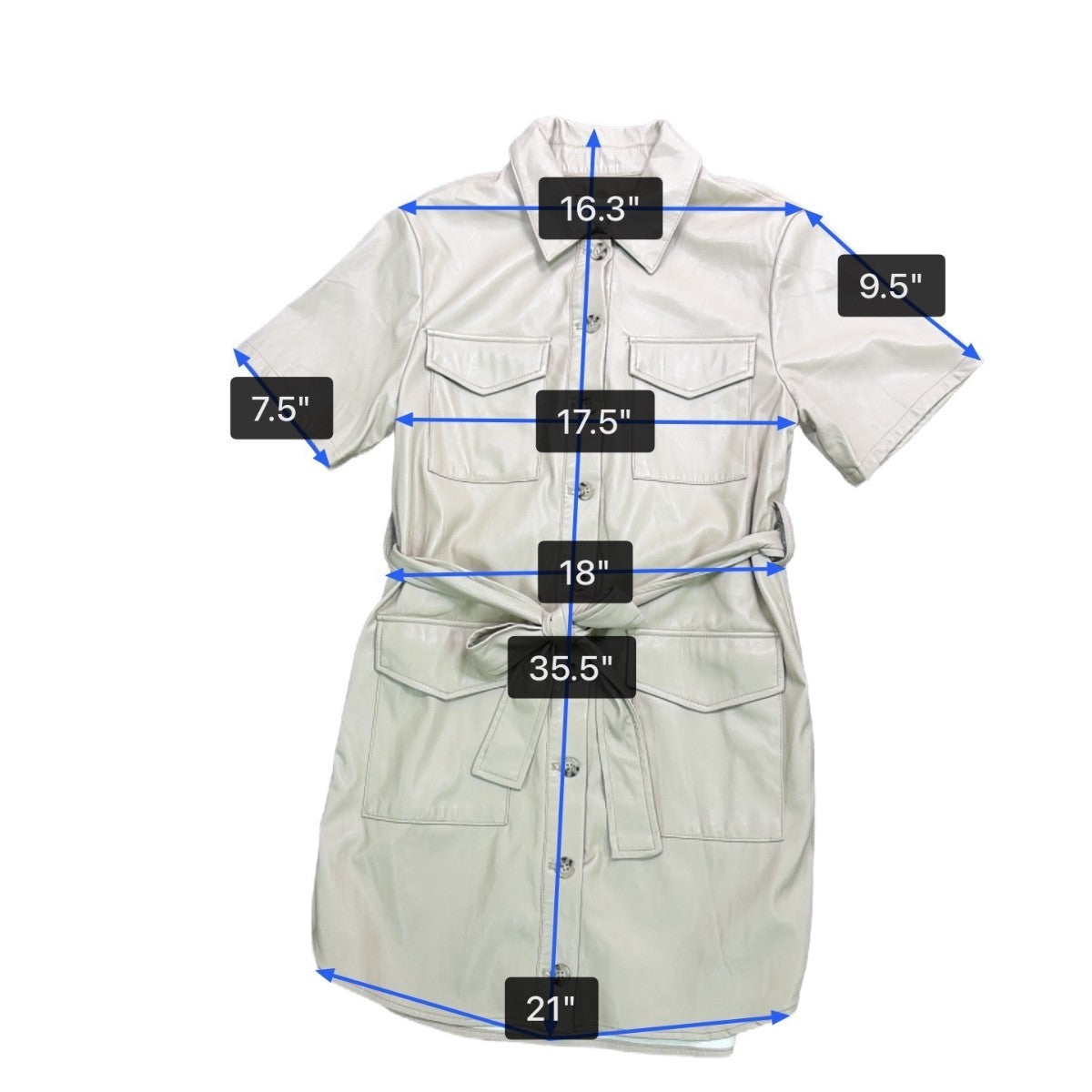 House Of Harlow 1960 Beige Faux Leather Short Sleeve Button-Down Mini Dress Sz S