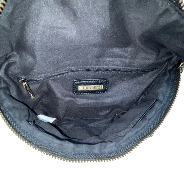 Shiraleah Womens Black Faux Leather Whipstitch Crescent Adjustable Crossbody Bag