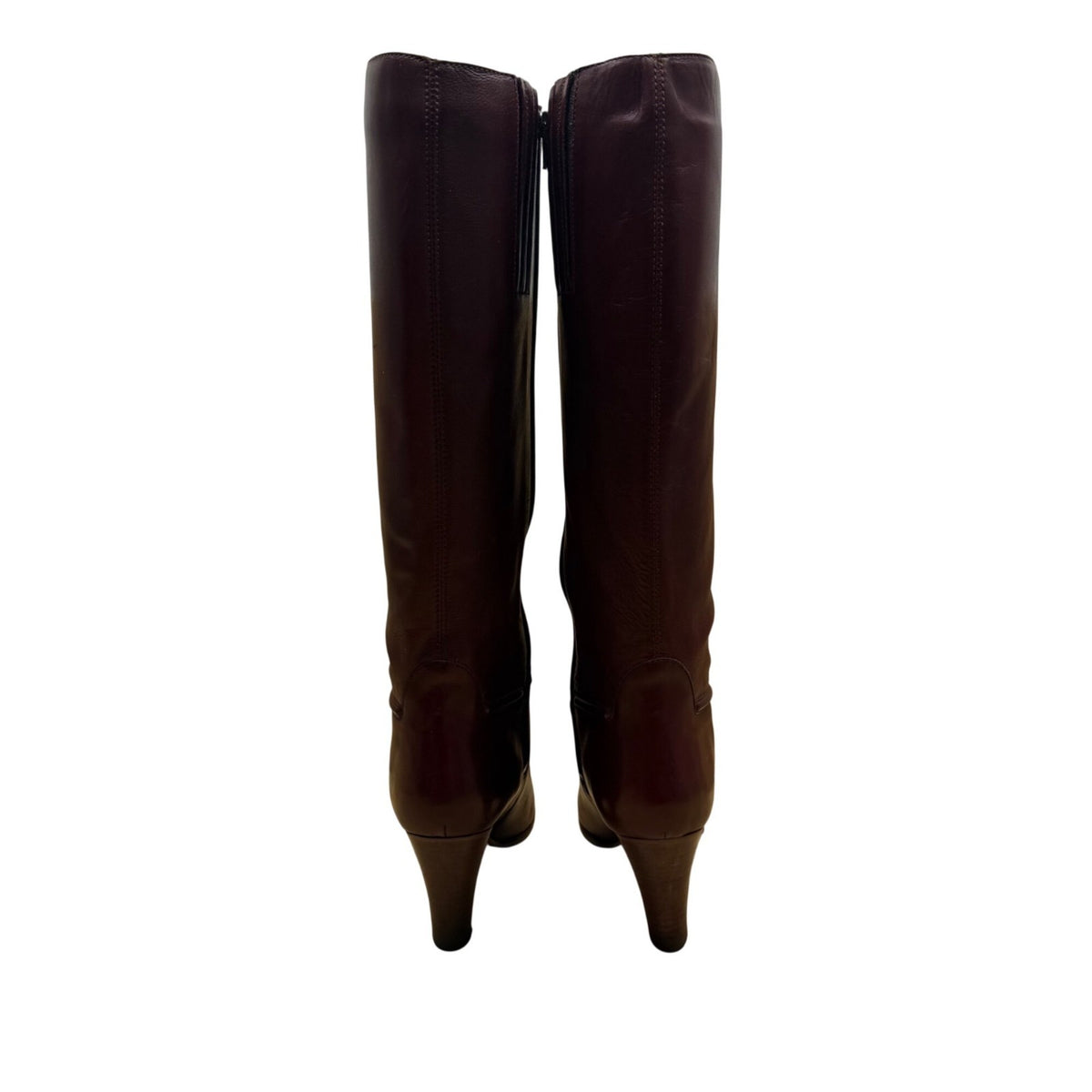 Vintage Made In Brazil Women's Burgundy Leather Knee-High Heeled Boots Size 7.5M