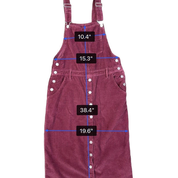Levis Womens Burgundy Cotton Corduroy Button-Front Overall Midi Dress Size M