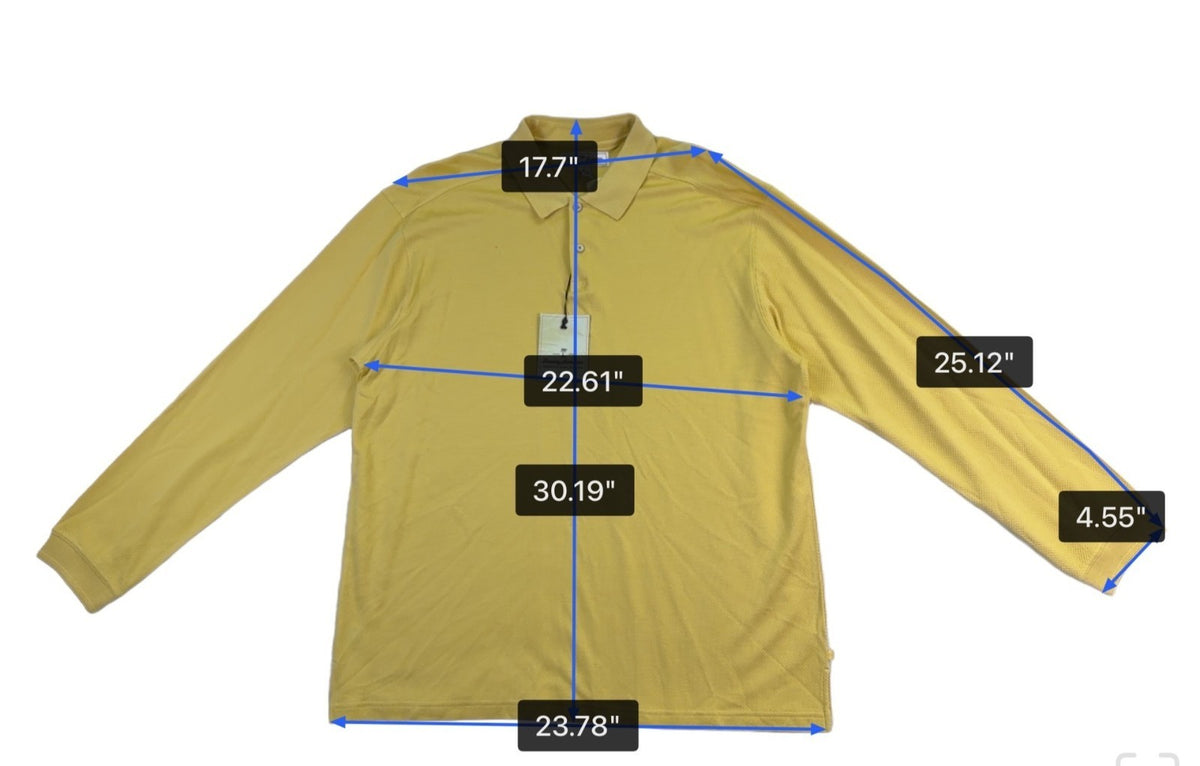 Tommy Bahama Mens Yellow Silk & Cotton Long Sleeve Polo Shirt Comfortable Sz XL