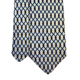 Saint Laurent Mens Ivory & Blue 100% Silk Neck Tie Rope Grid Pattern