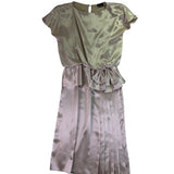 Jamie Womens Champagne Satin Pleated Dress With Bow Detail & Cap Sleeves Size M