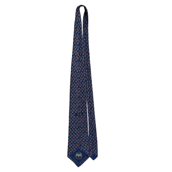 Bacardi Mens Blue Pure Silk Chain & Red Bat Icon Necktie Patterned