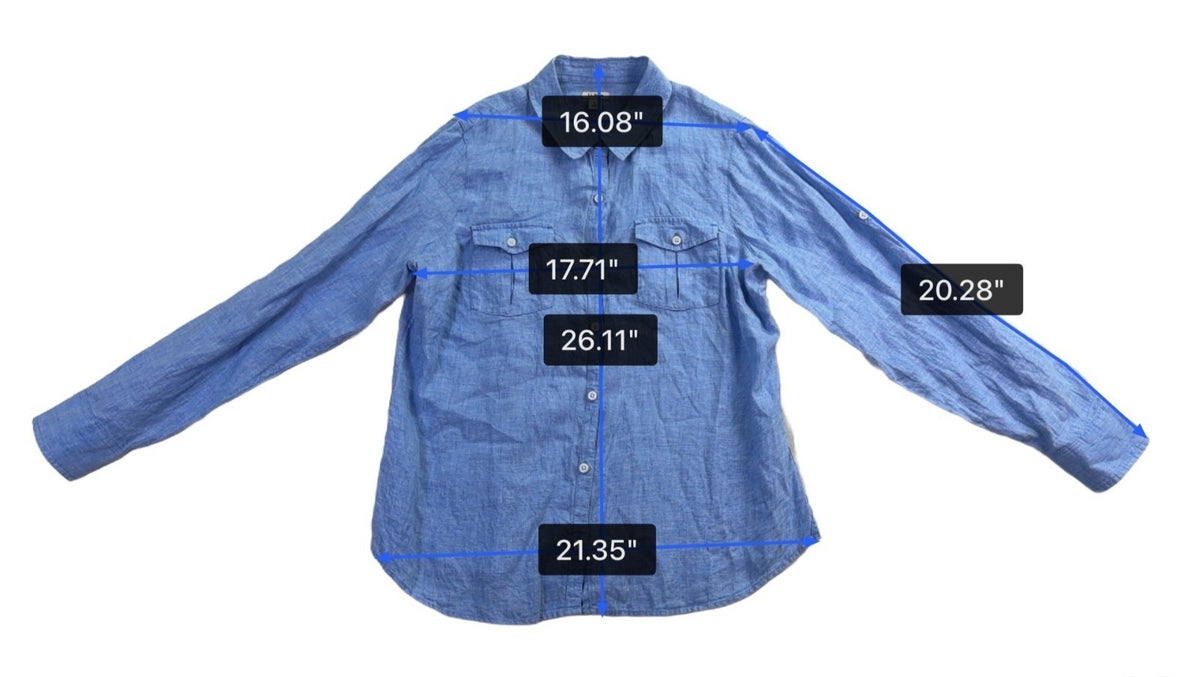 L.L.Bean Womens Blue Linen Button-Up Shirt Long Sleeve Casual Fit Size L