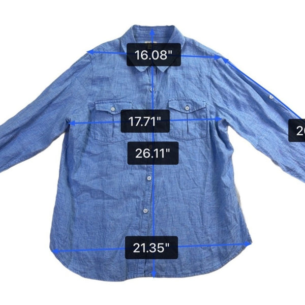L.L.Bean Womens Blue Linen Button-Up Shirt Long Sleeve Casual Fit Size L
