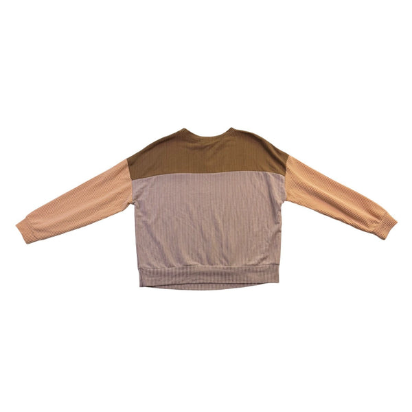 Dokotoo Womens Camel & Beige Ribbed Pullover Sweater Top Casual Sz M