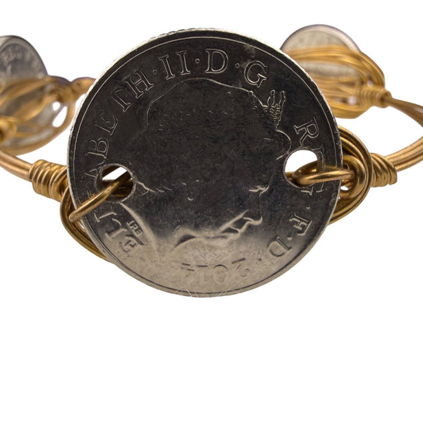 1983 Handmade Womens Silver & Gold-Tone Coin Bracelet Adjustable UK 10p Coins