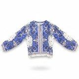 Loft Womens Blue & White Floral Boho Printed Long Sleeve Blouse Lightweight Sz L
