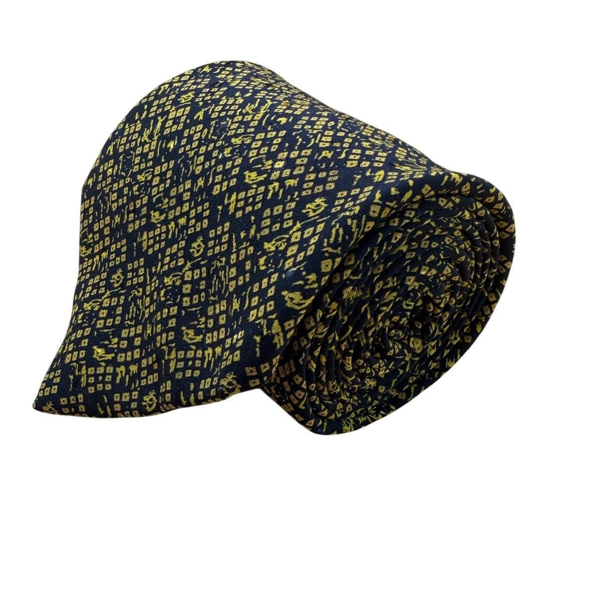 Brioni Mens Navy Yellow Silk Tie Geometric Pattern Handmade In Italy 3.5" Wide