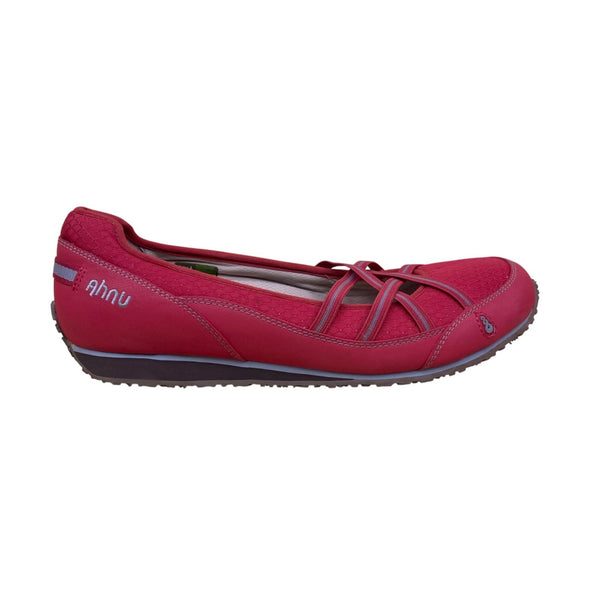 Ahnu Womens Red Leather & Textile Strapped Ballet Flats Size 9.5